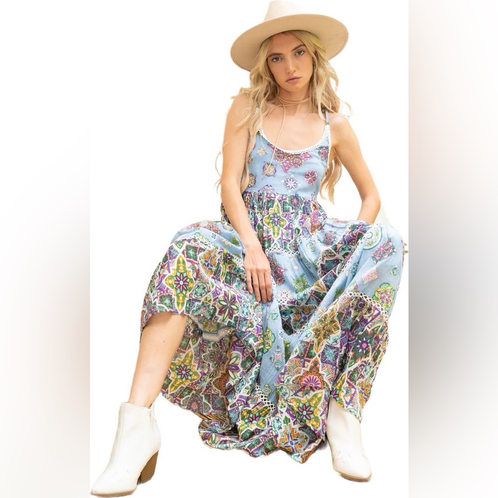 Barok Paris - Mixed Print Tiered Tank Maxi Dress